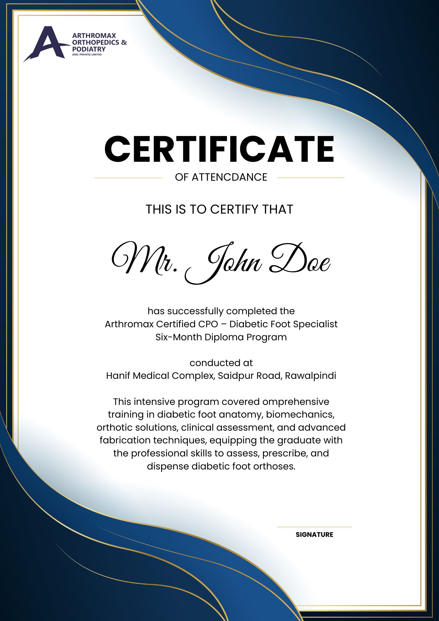 Arthromax Certified PnO Program Certificate